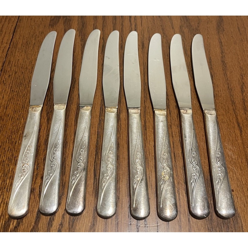 Revelation Silverplate, Precious Flower, 8 Knives International Silver 1953